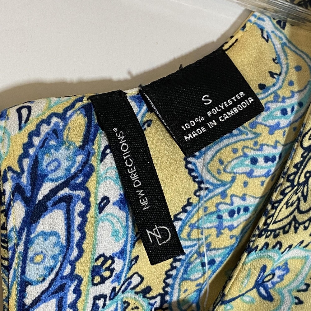 New Directions Top Womens Small Yellow Blue Paisley Sleeveless Tunic Blouse - Picture 9 of 15